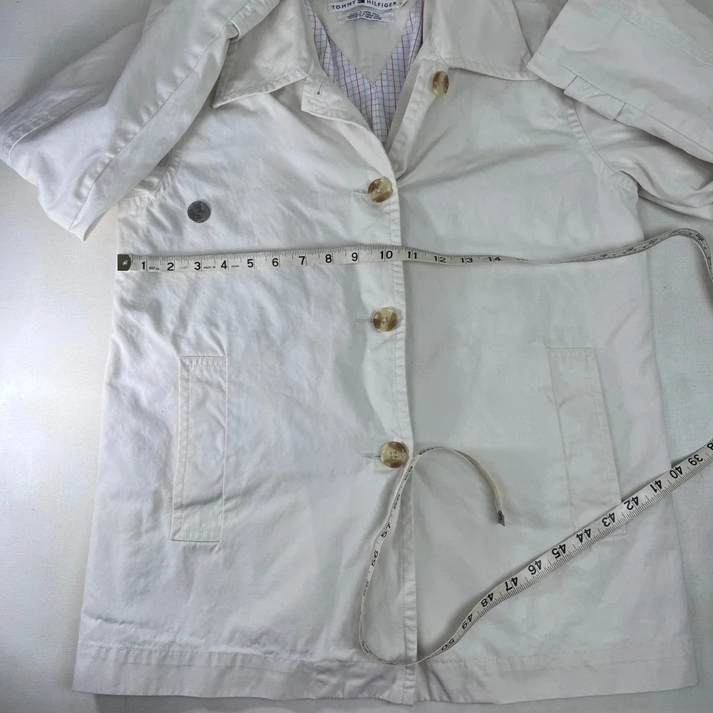 Vtg Tommy Hilfiger White‎ Cotton Button Up Jacket Womens Medium Casual Mod Disco